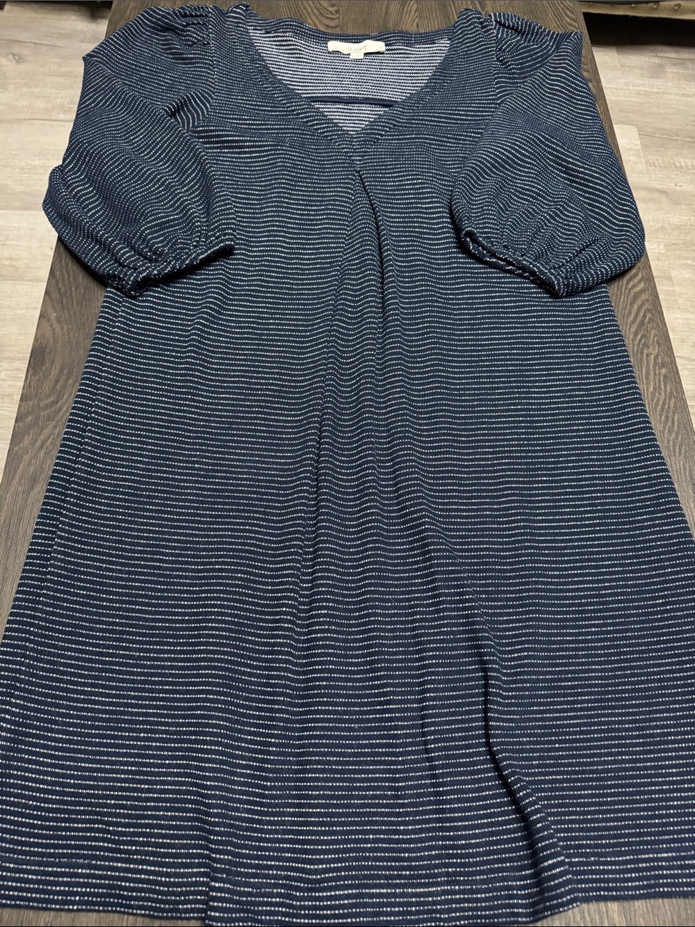 LOFT Navy Blue Striped V-Neck Dress